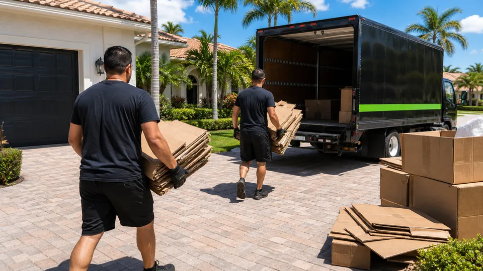 Lee Junk Removal crew removing moving boxes and cardboard in Fort Myers