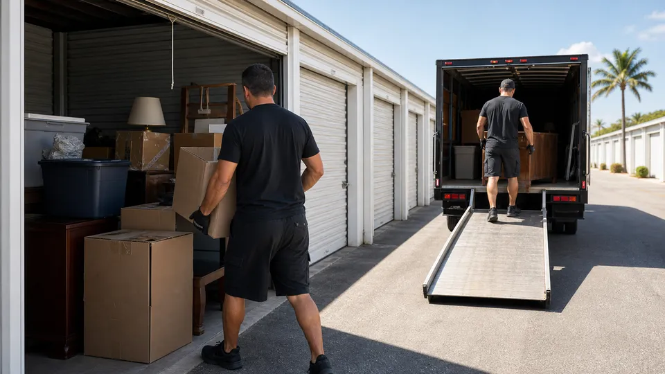 Lee Junk Removal crew clearing a storage unit in Fort Myers